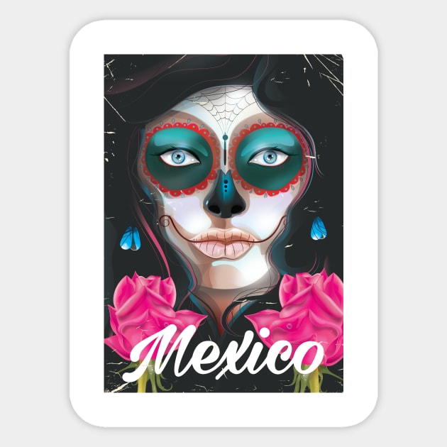 Mexico Day of the Dead travel poster Sticker by nickemporium1